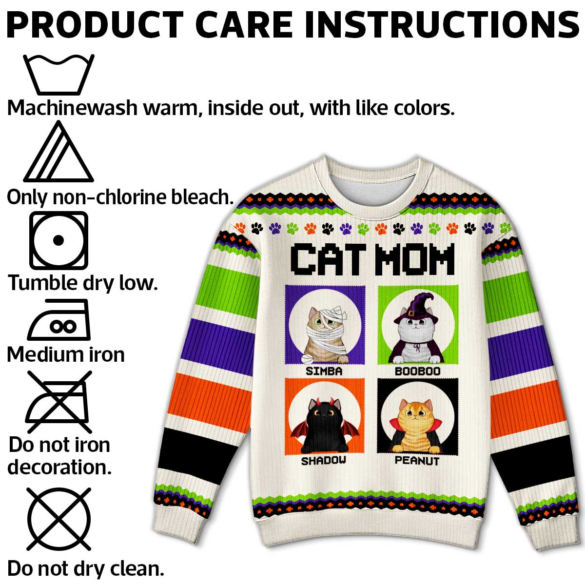 Halloween Cat Mom Personalized Faux Knitting Sweater