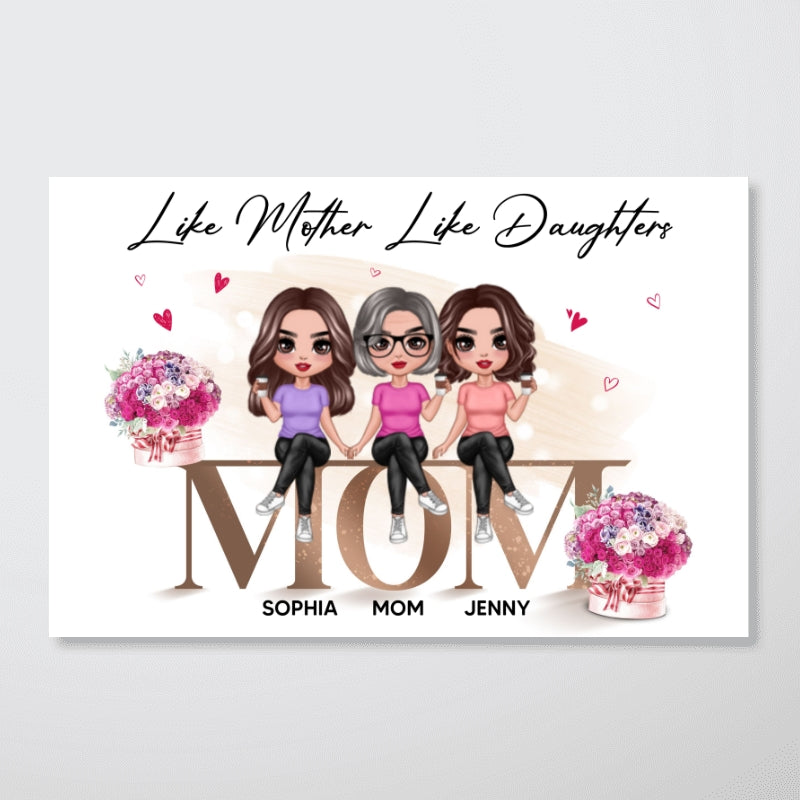 Doll Mom And Daughters Sitting On Word Personalized Horizontal Poster