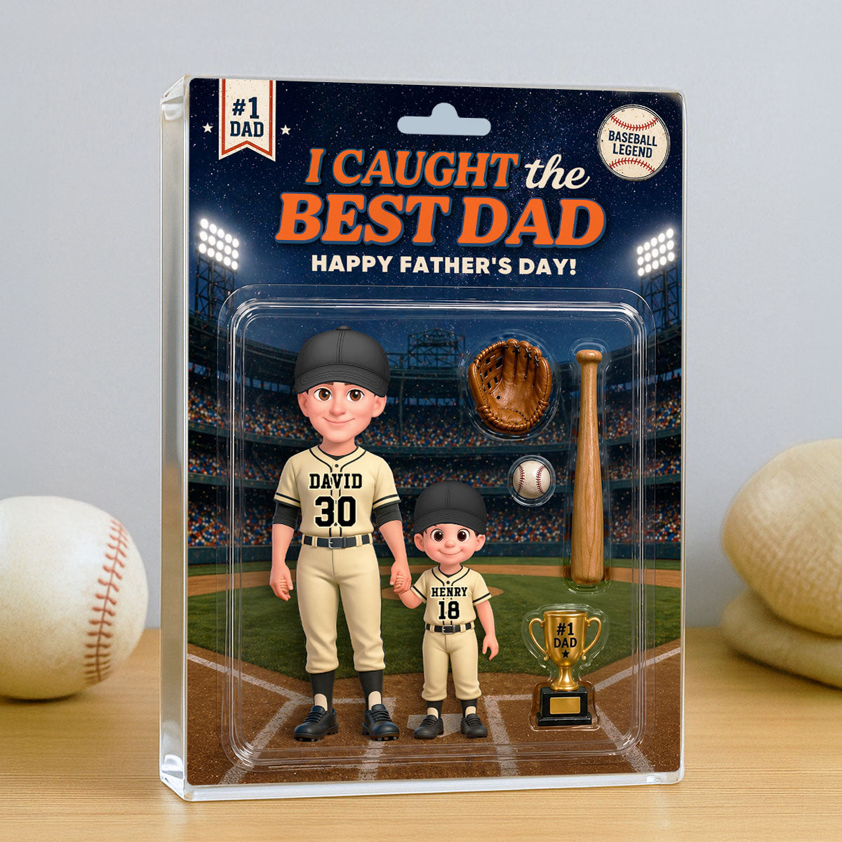 Retro Friday Night Light Baseball We Caught The Best Dad - Personalized Acrylic Block Plaque - Father's Day Gift For Baseball Dad