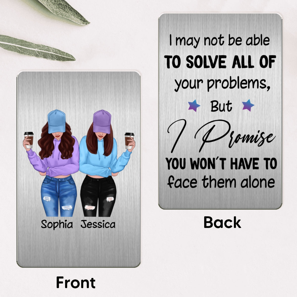 Front View Besties Gift For Best Friends Personalized Metal Wallet Card