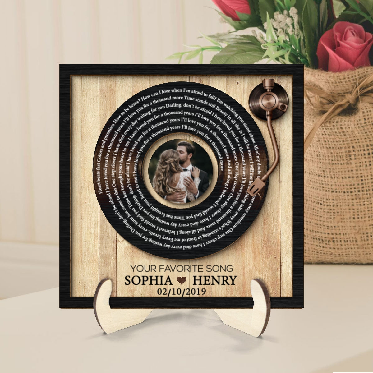 Upload Photo Vinyl Record Custom Song Lyrics Personalized 2-Layer Wooden Plaque, Anniversary Wedding  Gift For Her, For Him, For The Couple