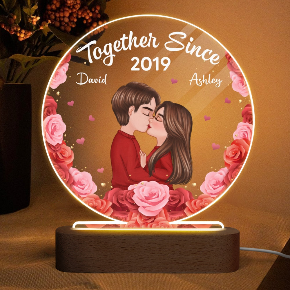 Doll Couple Kissing Personalized Circle Plaque LED Night Light