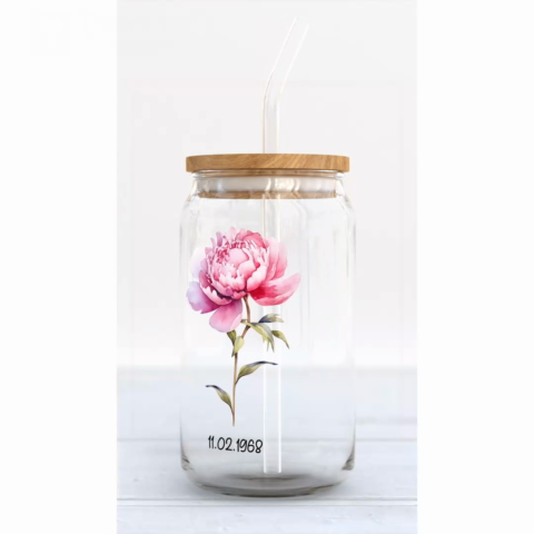 Beautiful Birth Month Flower Mother‘s Day Birthday Gift For Grandma Mom Women Personalized Clear Glass Can