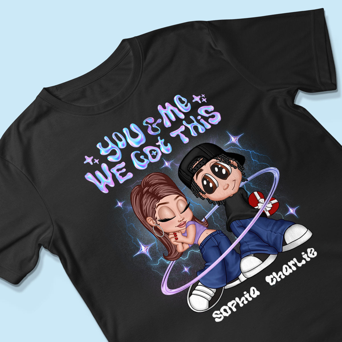 Y2K Couple Hologram Pattern Personalized Shirt, Gift For Him Gift For Her