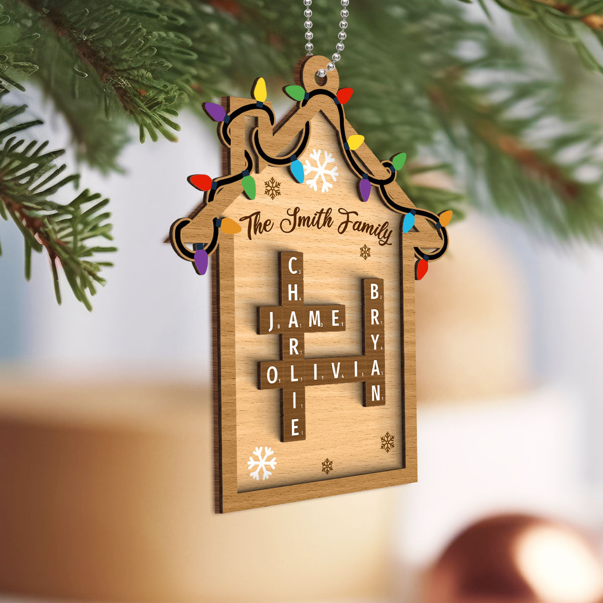 Family House Crossword Puzzle Personalized Wooden Ornament, Christmas Gift for Husband Wife Daughter Son