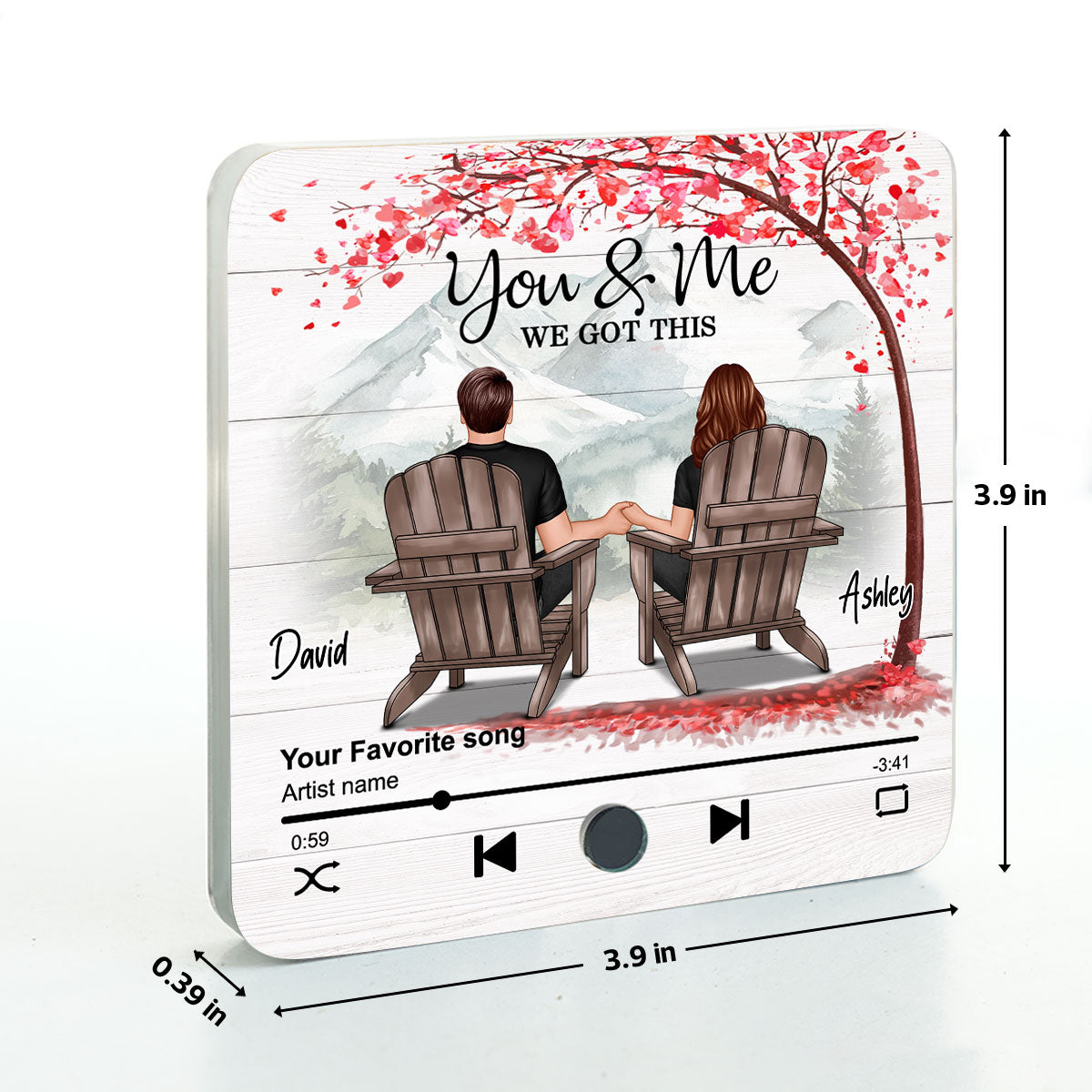 Romantic Mountain Landscape with Blossom Tree Couple Sitting Back View Personalized Music Magnet