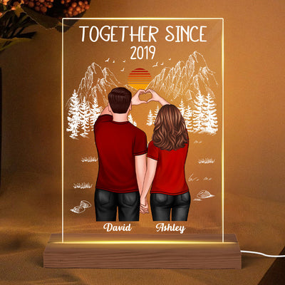 Couple Heart Hands Mountain Sketch Personalized Plaque LED Night Light