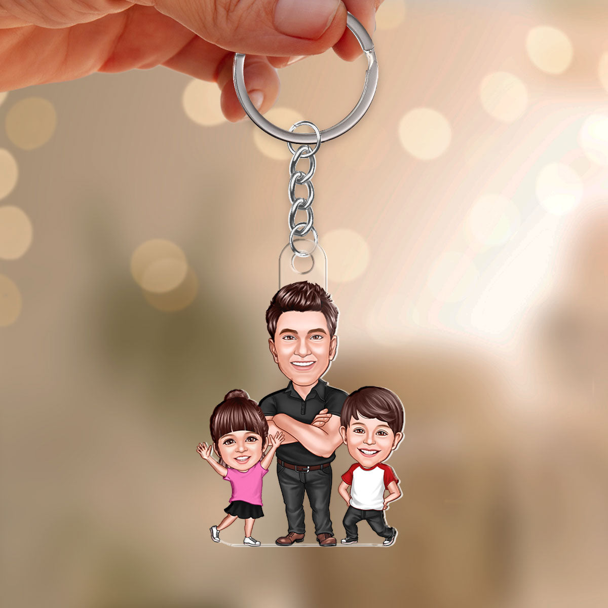 Dad Papa Grandpa Kids Caricature Personalized Acrylic Keychain