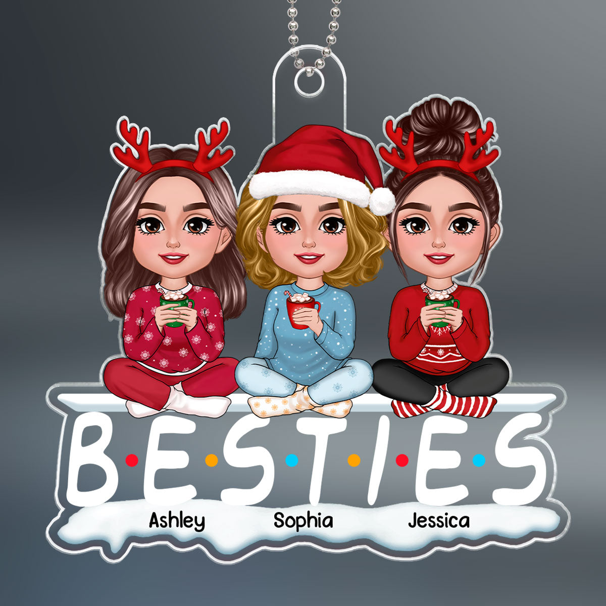 Besties Sisters Friends Sitting Together Personalized Acrylic Ornament