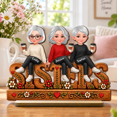 Floral Sisters Forever - Personalized 2-Layered Wooden Plaque - Christmas Gift, Birthday Gift For Sisters