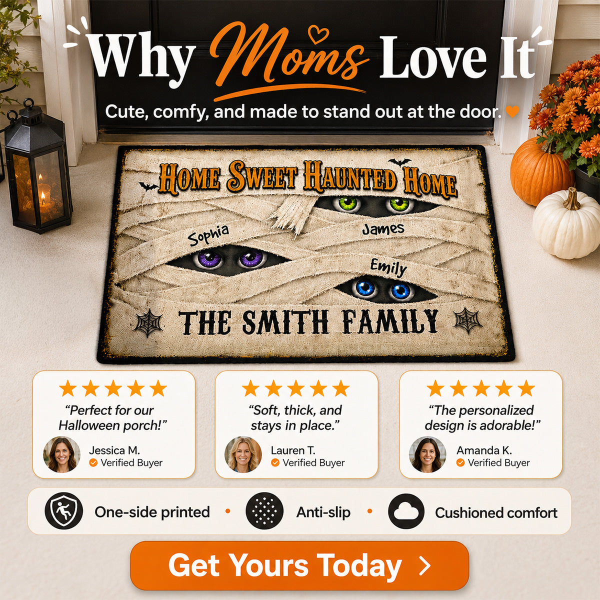 Mummy Family Peeking Eyes 2D Flat - Personalized Doormat - Funny Halloween Family Decoration