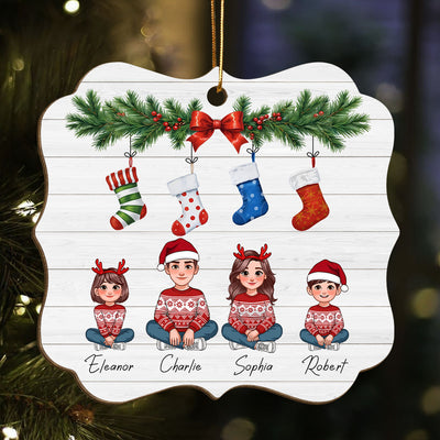 Animated Family Christmas Stockings Personalized Wooden Ornament