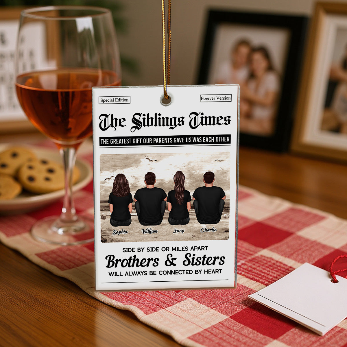 The Siblings Times Newspaper Style - Personalized Acrylic Ornament - Christmas Keepsake Gift For Brothers, Sisters