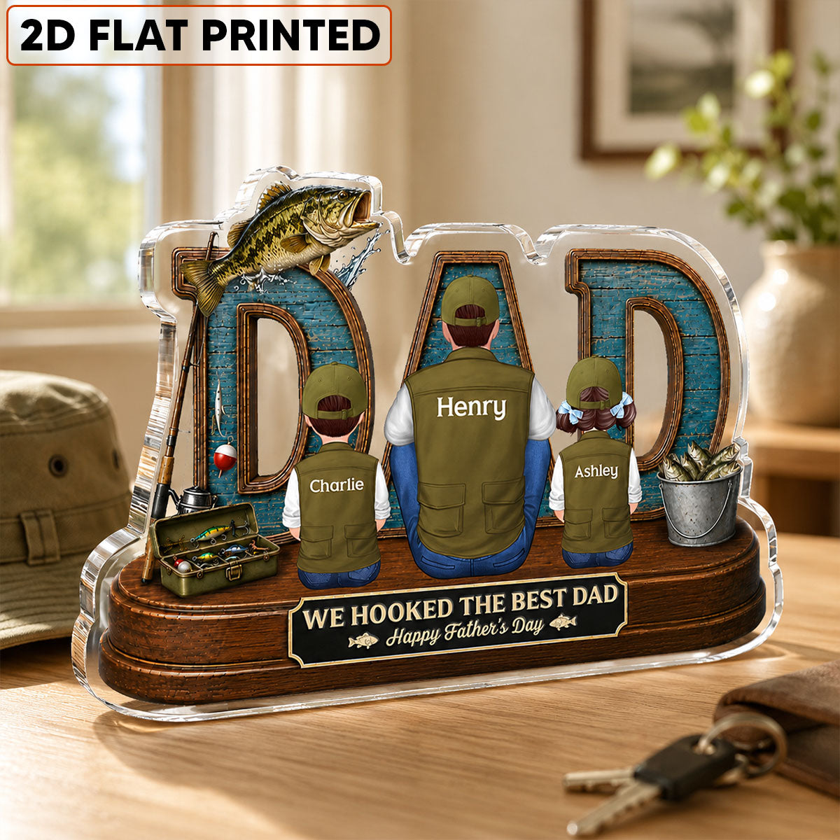 Fishing Dad And Kids We Hooked The Best Dad - Personalized Acrylic Block Plaque - Father's Day Gift For Dad, Husband