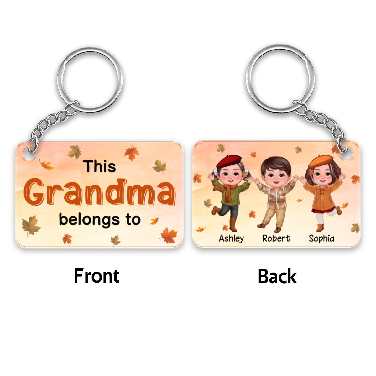 Happy Doll Kids Grandma Mom Fall Season Personalized Acrylic Keychain