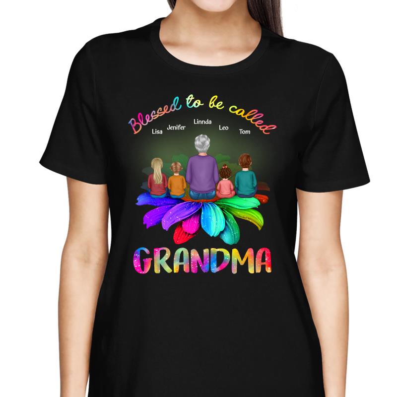 Blessed Grandma Sitting On Flower Personalized Shirt