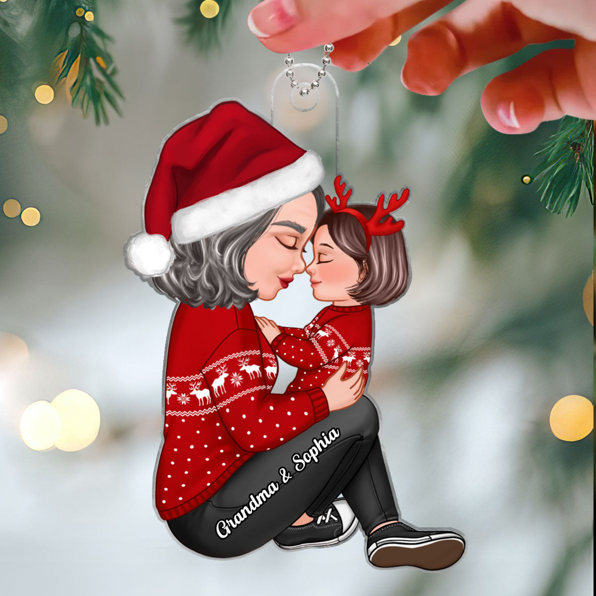 Grandma Mom Holding Kid Side View Personalized Acrylic Ornament