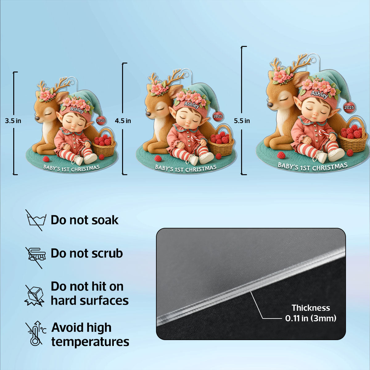Baby's 1st Christmas Ornament – Cute Elf & Reindeer Acrylic Keepsake – Personalized Newborn Holiday Gift 2025