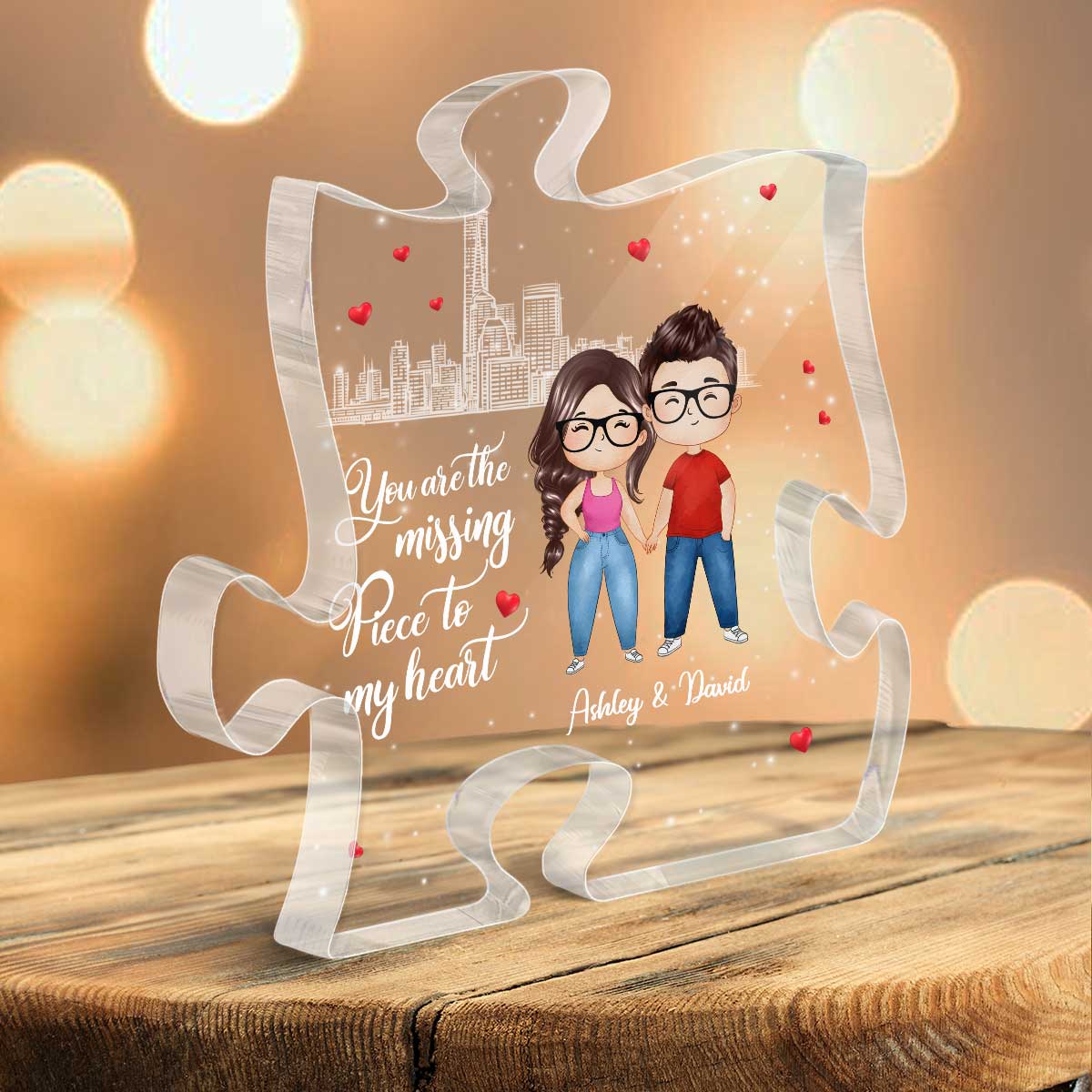 The Missing Piece To My Heart Watercolor Couple Personalized Puzzle Acrylic Plaque