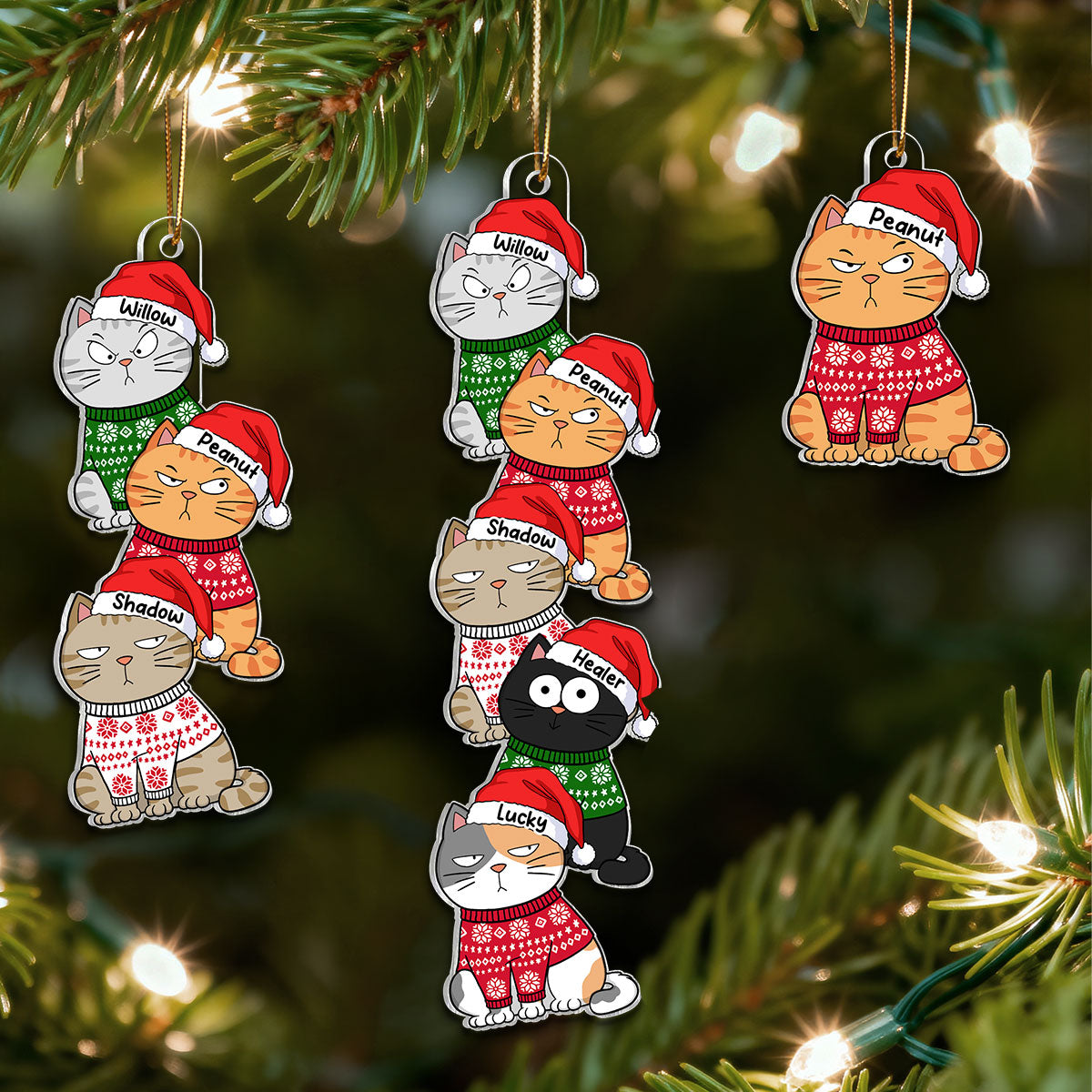 Stacked Cats Christmas - Personalized Acrylic Ornament - Gift For Cat Lovers