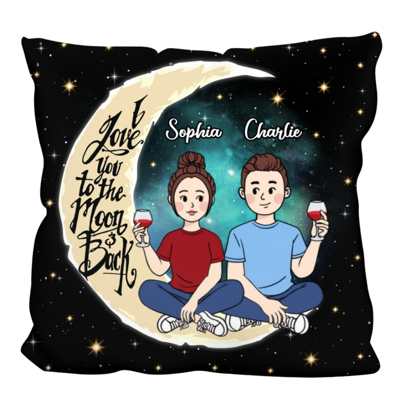 Cartoon Couple On Moon Personalized Pillow
