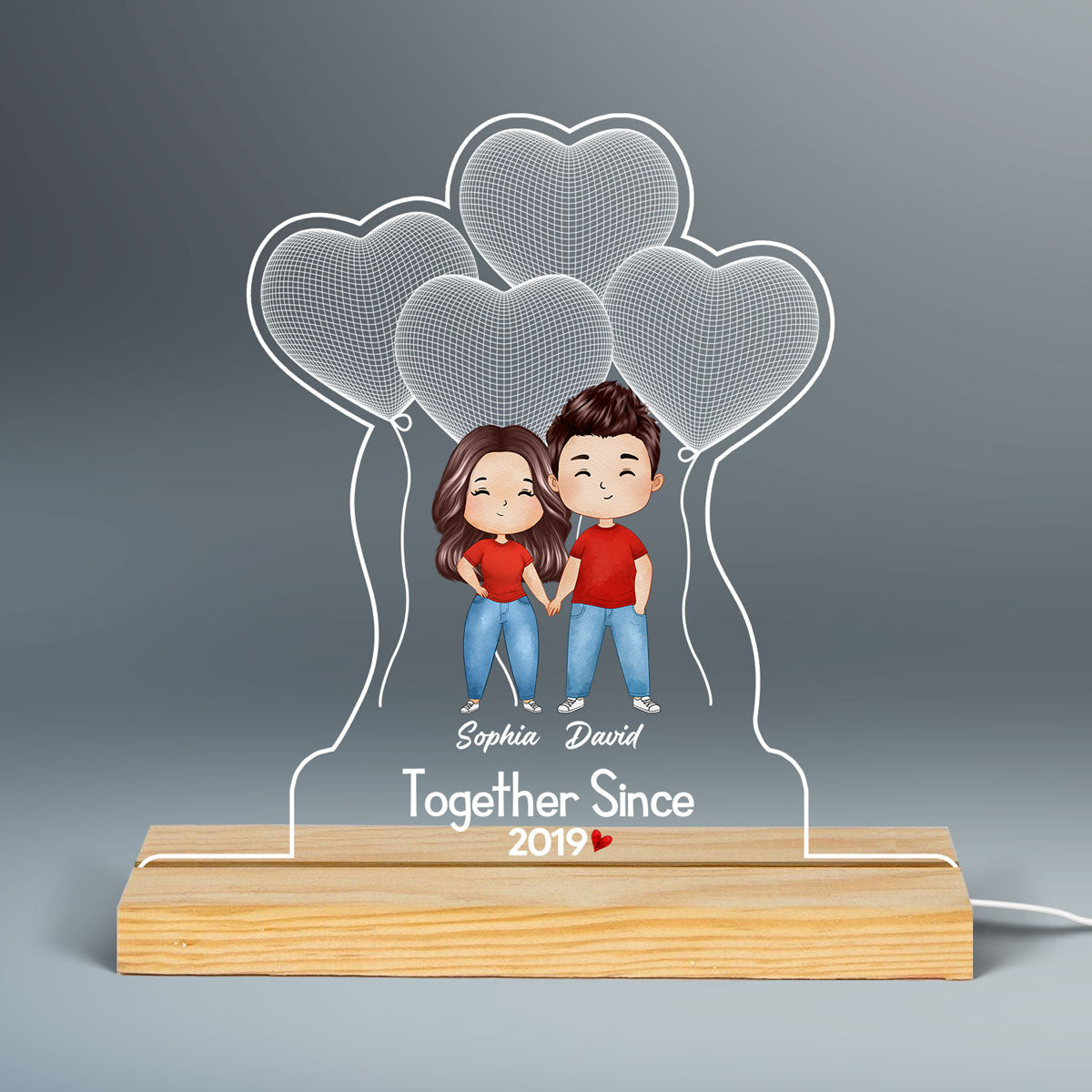 Watercolor Couple Balloon Personalized Custom Shape LED Night Light LED Lamp