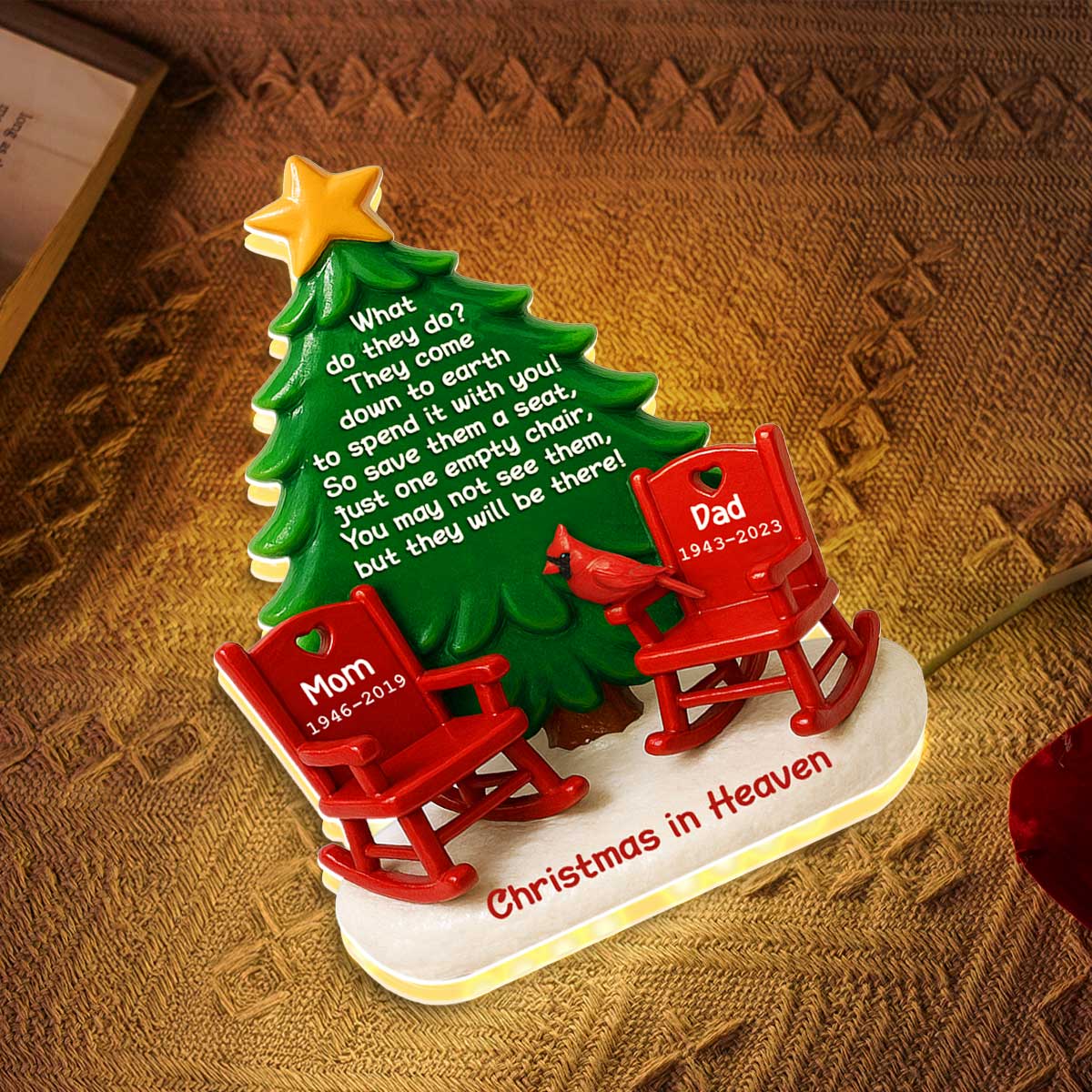 Christmas In Heaven Save A Seat 3D Effect - Personalized Light Box - Crhistmas Memorial Keepsake For Family