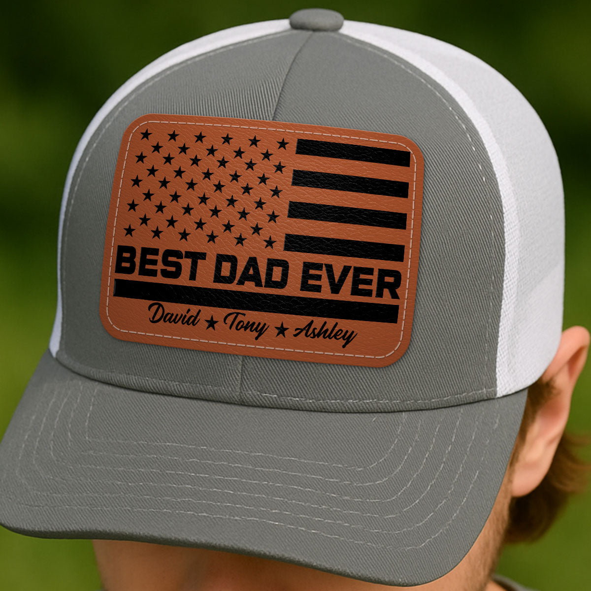 Best Dad Ever Nation Flag Personalized Leather Patch Hat, Gift For Dad
