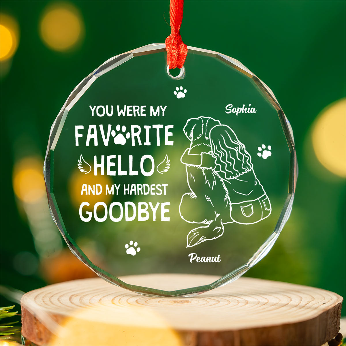 Dog Memorial Outline Personalized Glass Ornament, Christmas Keepsake