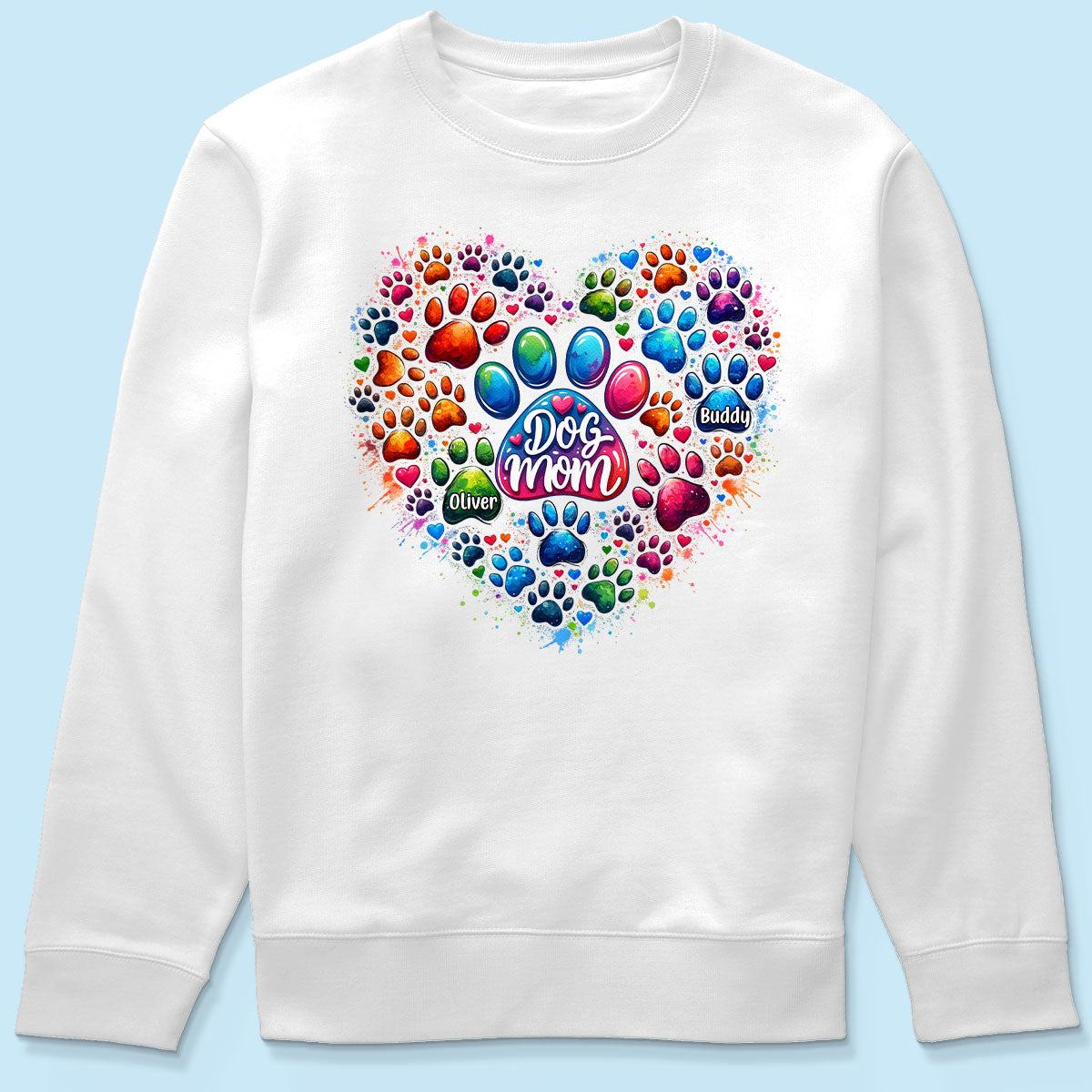 Colorful Heart Paw Personalized Shirt, Trendy Gift for Dog Moms