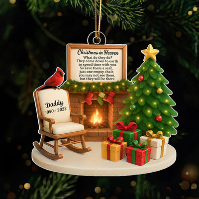 Christmas In Heaven Cardinal On Chair 3D Effect Personalized Acrylic Ornament, Heartwarming Memorial Sympathy Gift