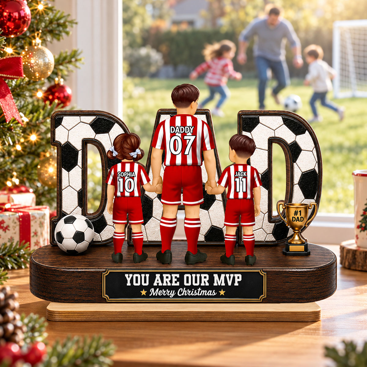 Soccer Dad Legend We Scored The Best Dad Back View - Personalized 2-Layered Wooden Plaque - Christmas Gift For Dad, Husband, Soccer Lovers