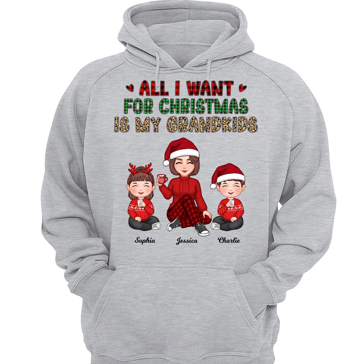 Checkered Leopard Pattern All I Want For Christmas Is My Grandkids Cute Grandma & Kids Personalized Shirt