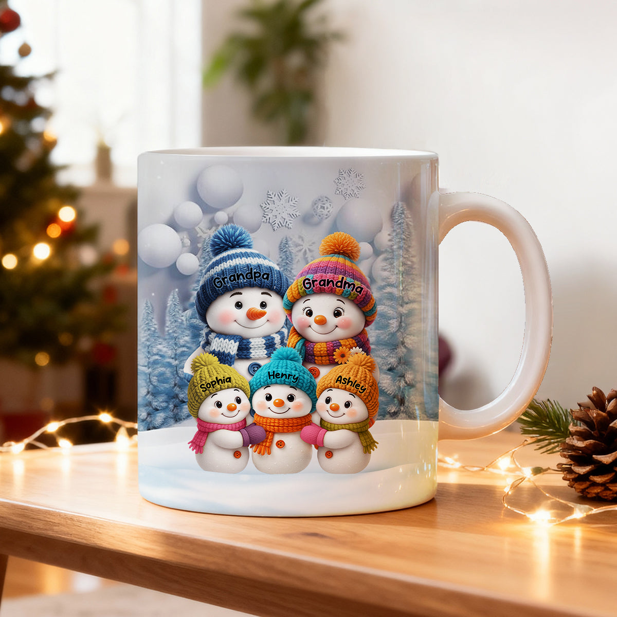 Christmas Blue Vibe Snowman Grandma Grandpa & Grandkids - Personalized Mug - Christmas Gift for Grandma Grandpa