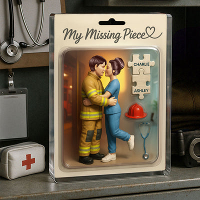 My Missing Piece Firefighter Nurse Couple Personalized Acrylic Block Plaque, Gift for Him, Gift for Her