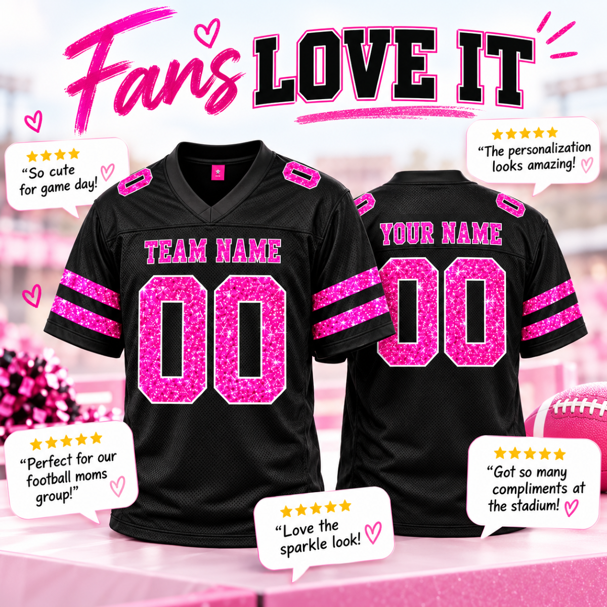 Trending Football Design For Girls - Personalized Football Jersey - Gift For Football Mom, Daughter, Cheerleaders (Not Real Glitter)