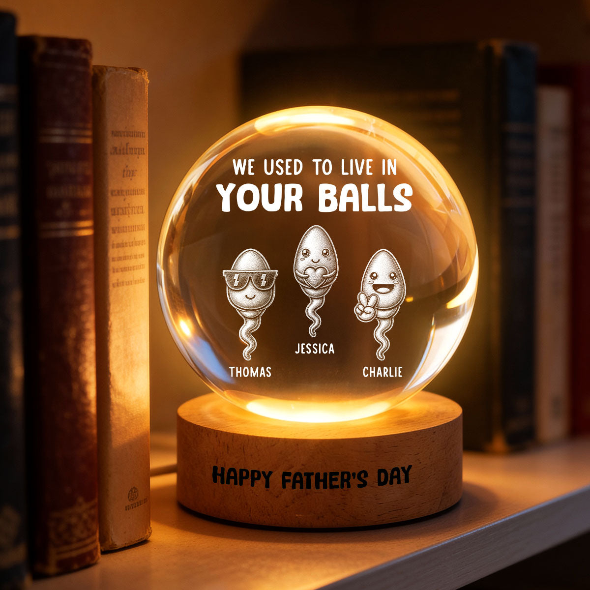 We Used To Live In Your Balls - Personalized Crystal Ball LED Night Light - Funny Father's Day Gift For Dad