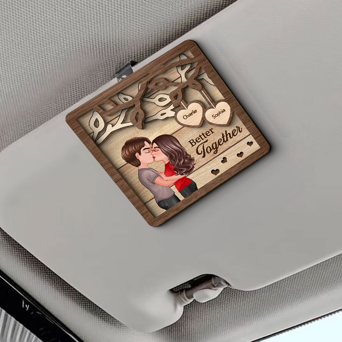 Couple Kissing Under Tree Personalized Car Visor Clip, Gift For Him, Gift For Her