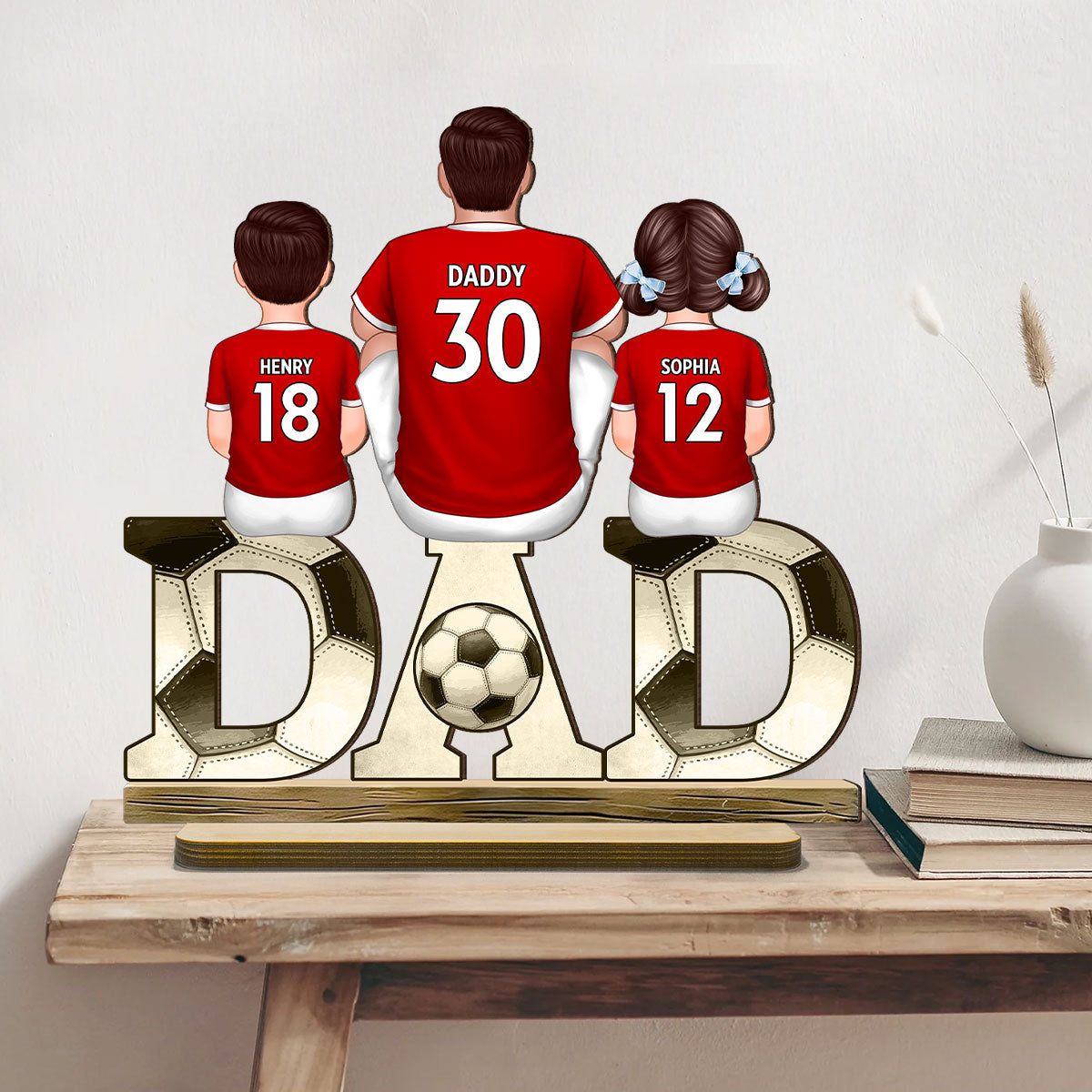 Soccer Dad & Kids - Personalized 2-Layered Wooden Plaque - Gift For Dad, Gift For Husband, Gift For Grandpa