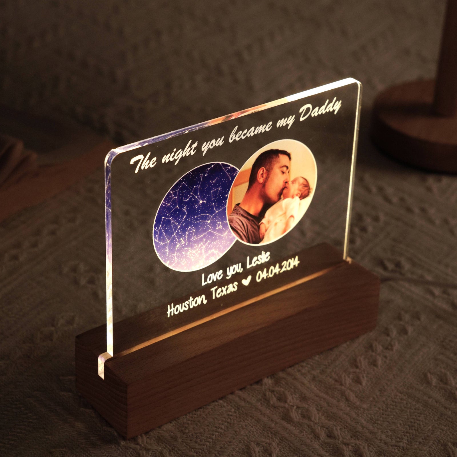 The Night You Became My Daddy Star Map Personalized Photo 7-Color LED Night Light, Heartfelt Gift for Dad, Gift for him