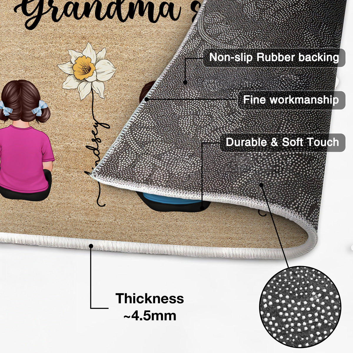 Grandkids Sitting Grandma Garden Vintage Birth Month Flowers Personalized Doormat