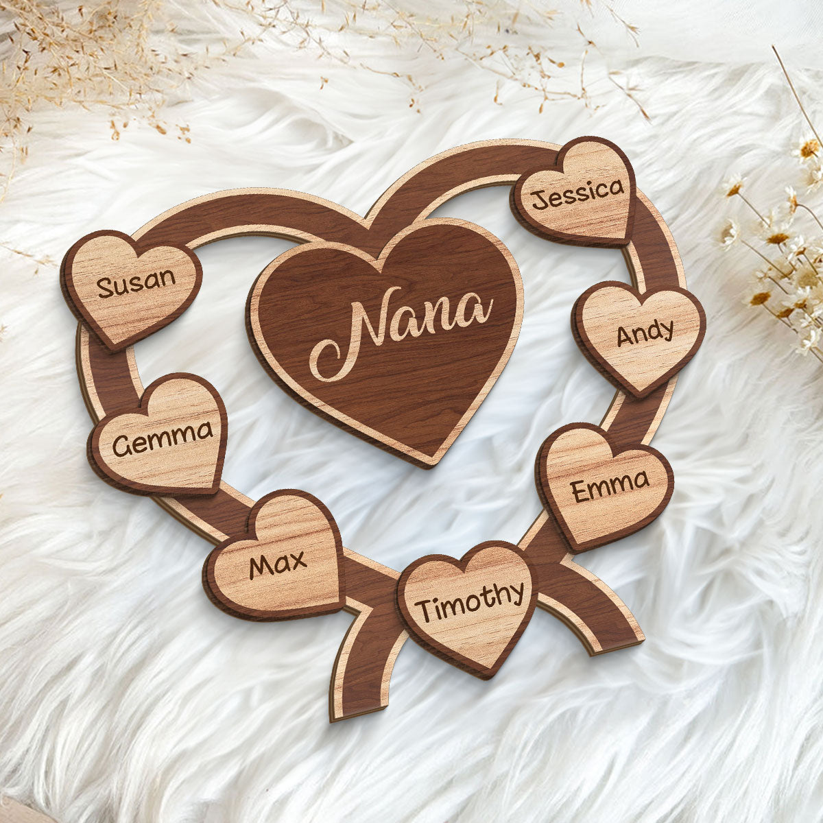 Grandma Mom Hearts Personalized 2-Layered Standing Wooden Plaque, Gift