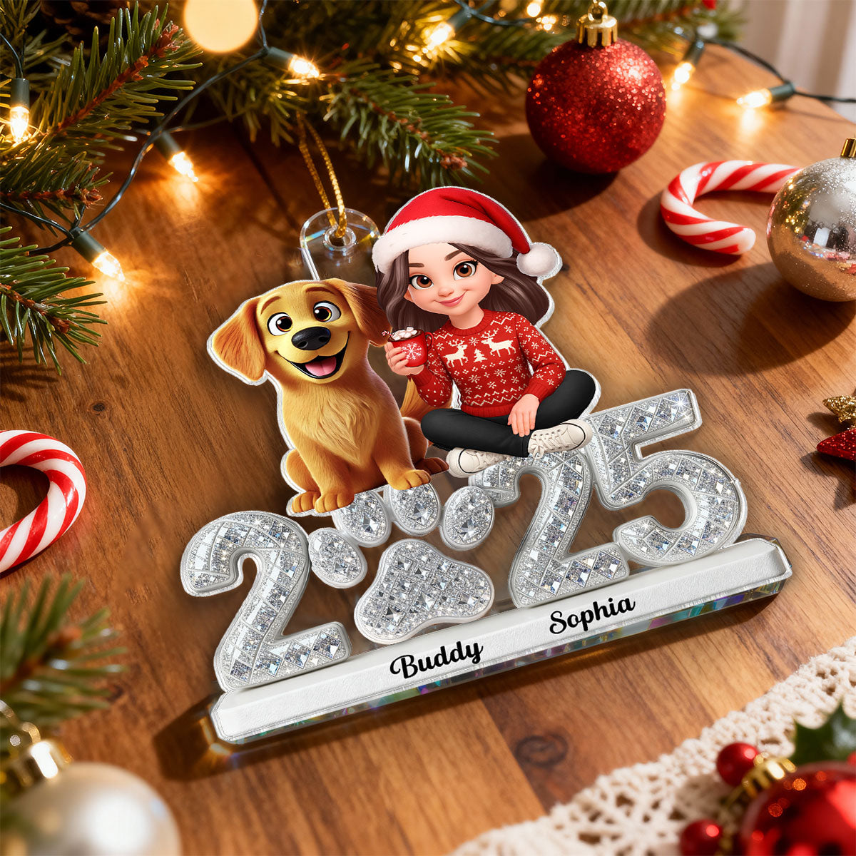 3D Shining Effect Christmas Dog Mom - Personalized Acrylic Ornament - Gift For Dog Lovers