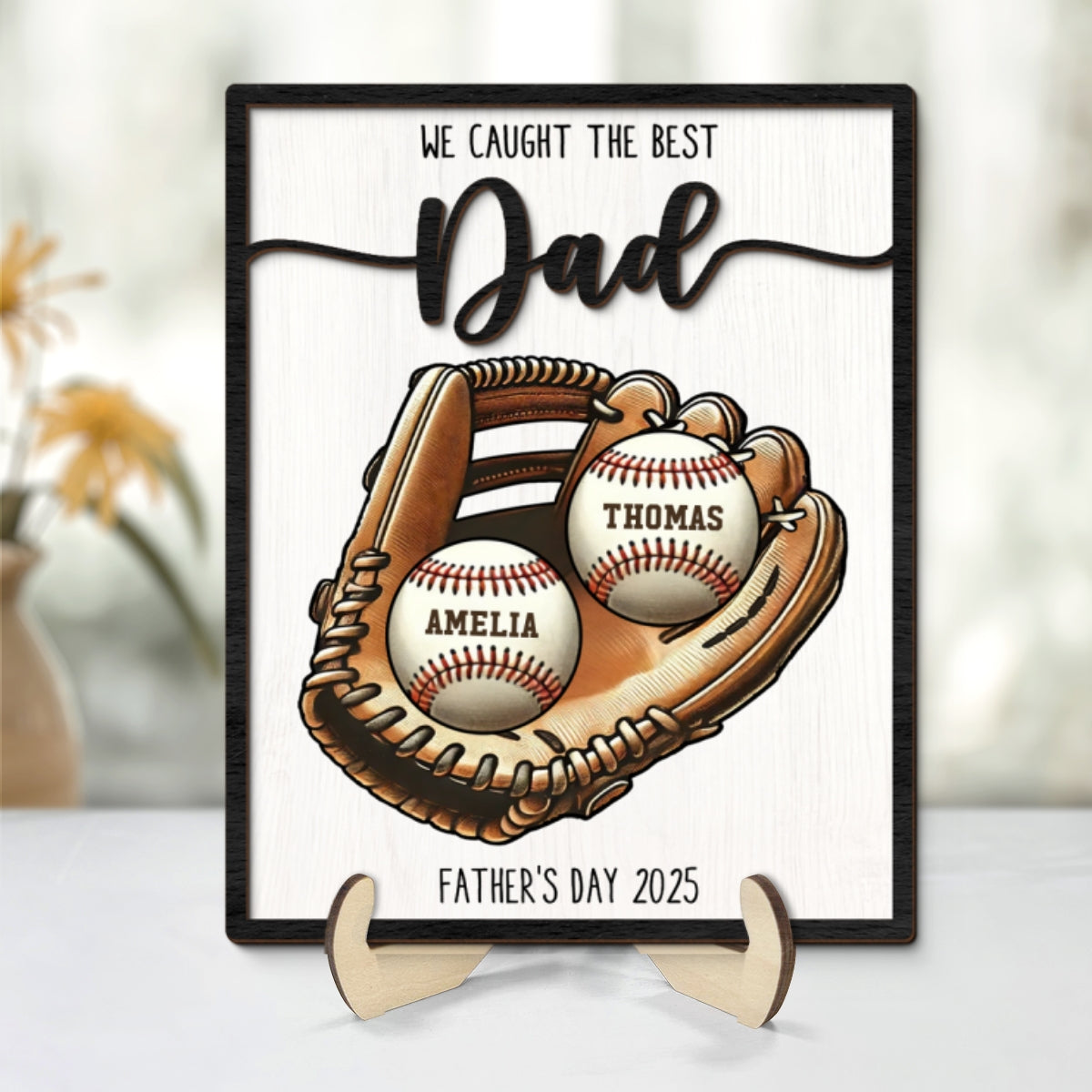 We Caught The Best Dad Baseball, Softball - Personalized 2-Layered Wooden Plaque - Gift For Dad, Gift For Husband, Gift For Grandpa