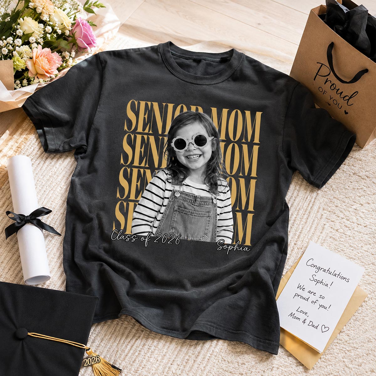 Senior Mom Dad Family Vintage Photo - Personalized Shirt - Class of 2027 Family Shirts