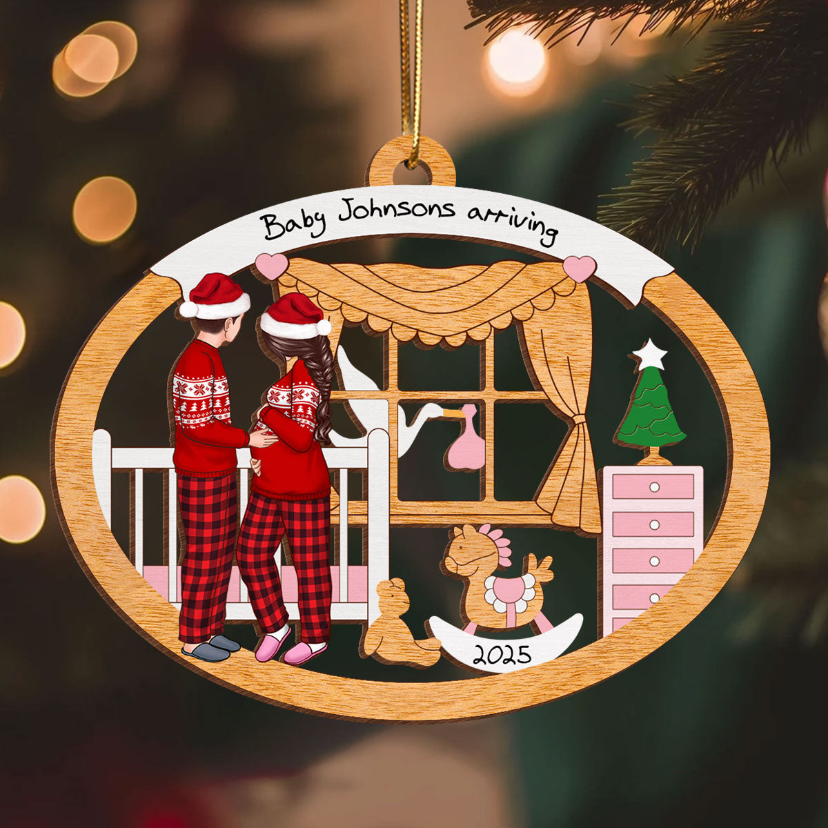 Proud Parents to be, Personalized Expecting Couple Christmas Wooden Ornament
