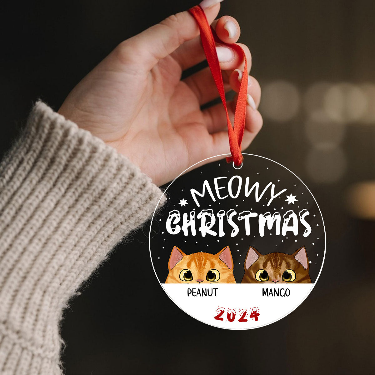 Cat Meowy Christmas Personalized Acrylic Ornament, Custom Cat Breed Ornament, Cat Lover Gift