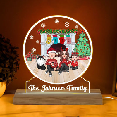 Family Sitting By The Fireplace Personalized Acrylic Custom Shape LED Night Light