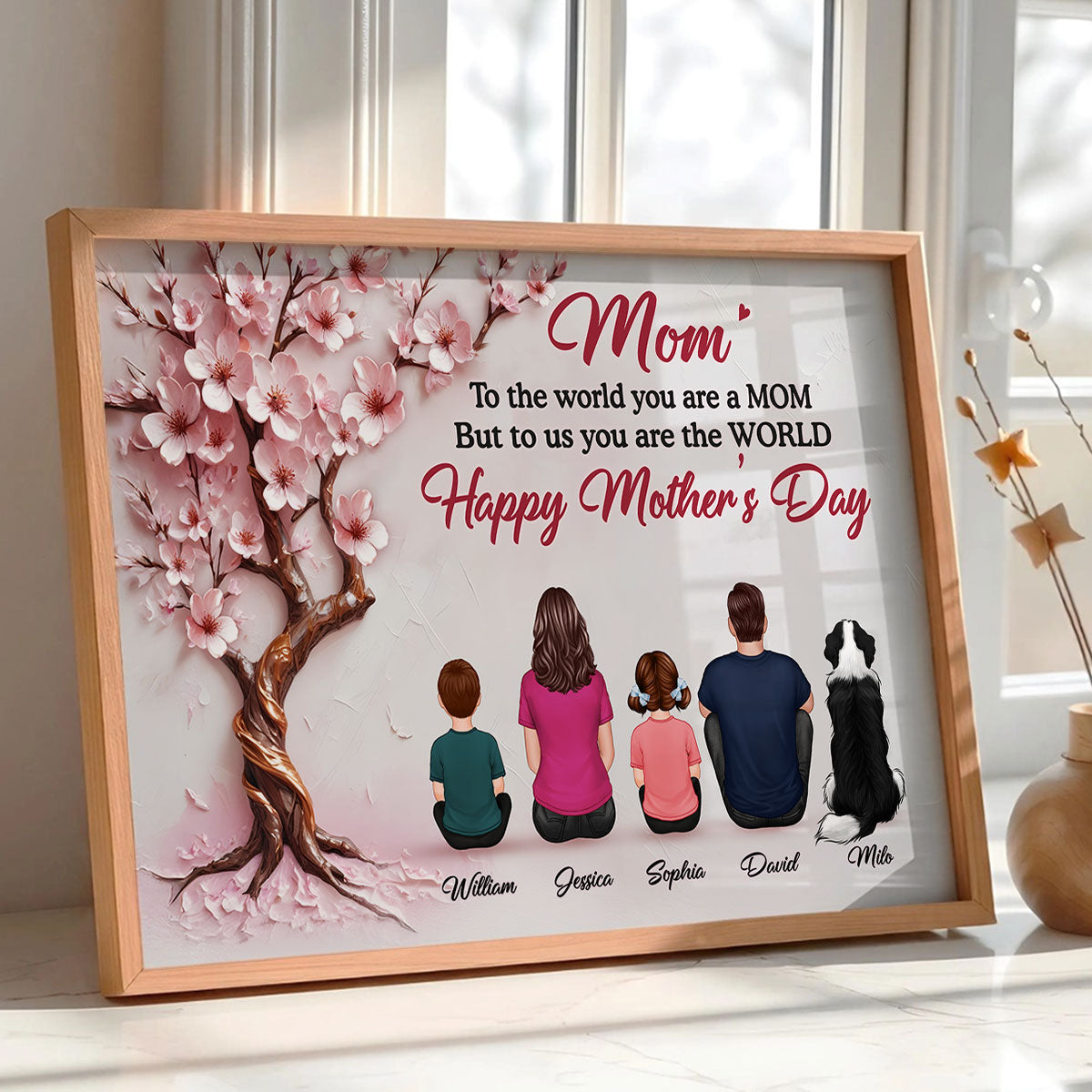 3D Effect Blossom Tree MOM To Us You Are The World Personalized Poster, Gift For Mom