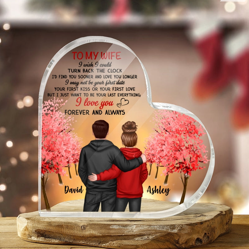 Couple Standing Back View Trees Personalized Acrylic Heart Plaque